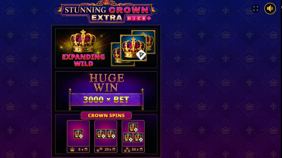 Tampilan visual slot Stunning Crown Extra Dice dengan simbol mahkota dan permata