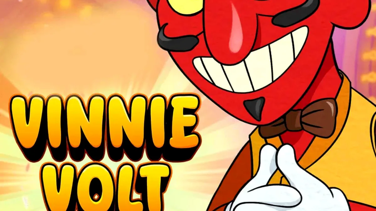 Tampilan visual slot Vinnie Volt: Devil Wilds dengan tema kasino kartun