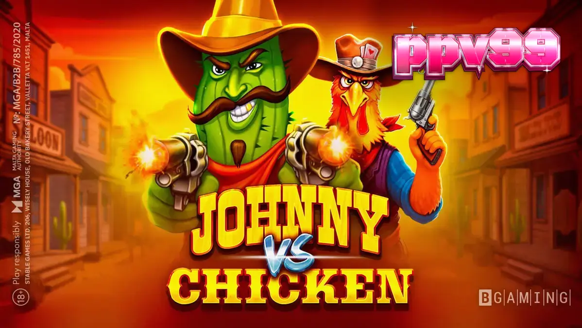 Tampilan visual karakter Johnny Cash dan Chicken dalam slot Wild West